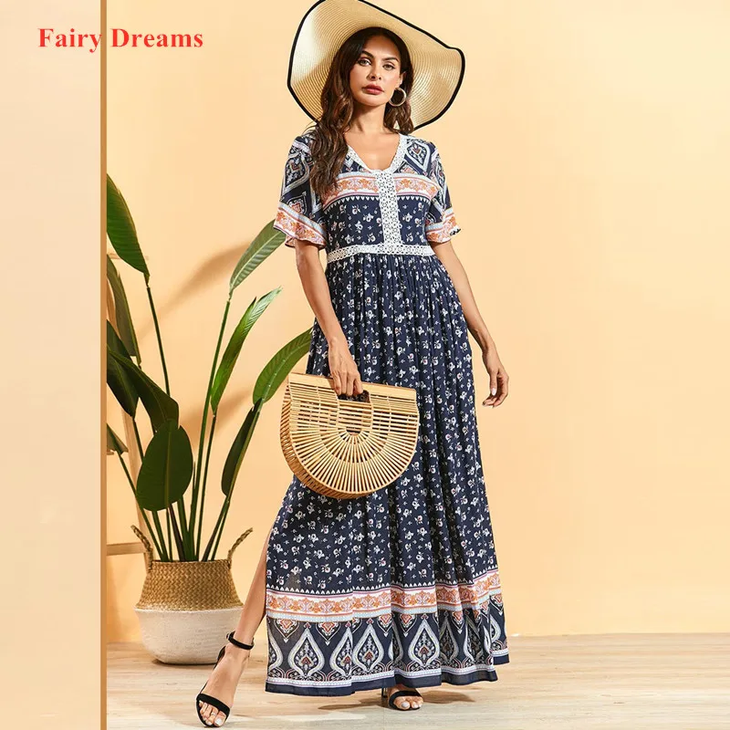 Женское мусульманское платье с принтом летние платья Макси длинным рукавом