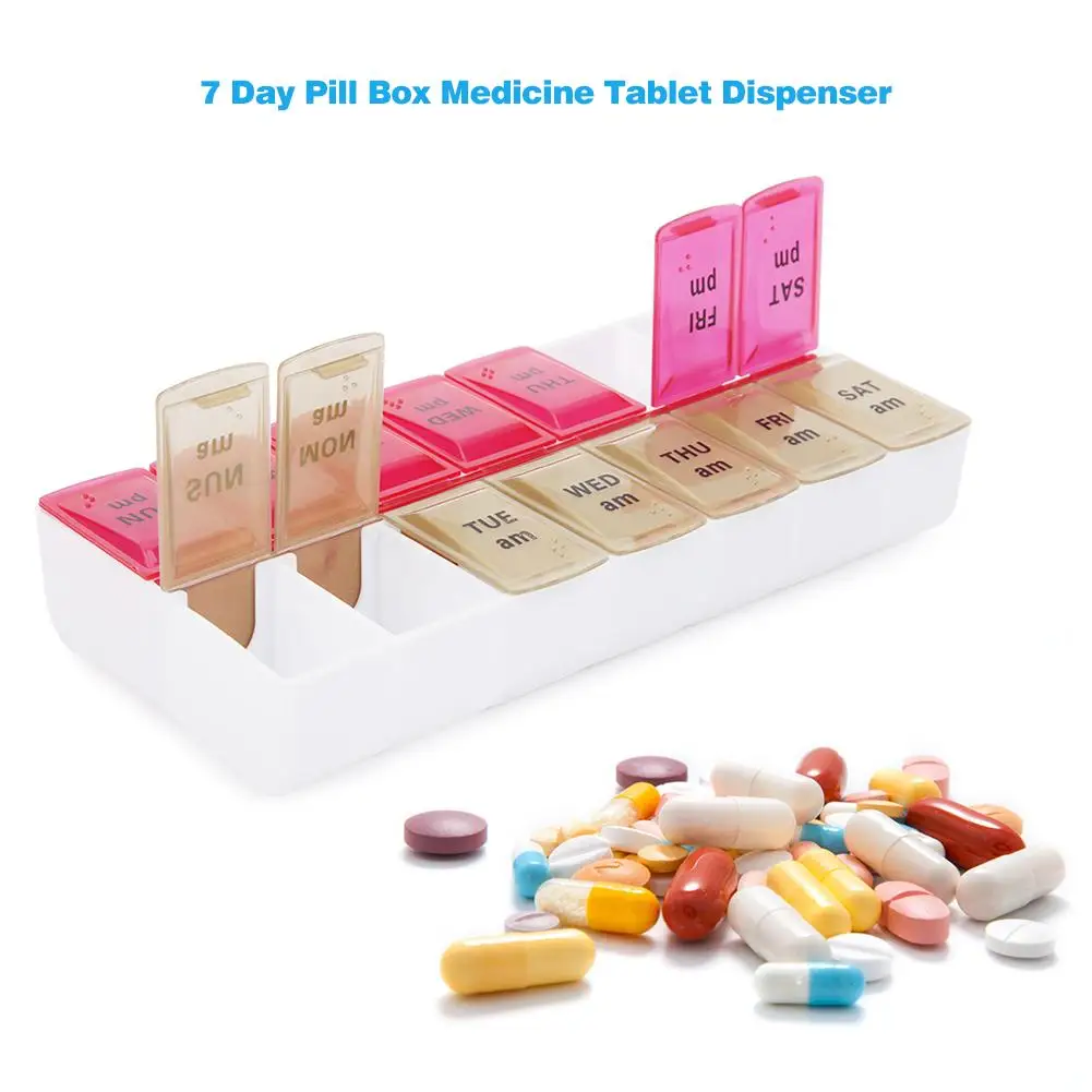 

7 Days Weekly 14 Grids Pill Case Medicine Tablet Dispenser Organizer Box Splitters Pills Storage Container