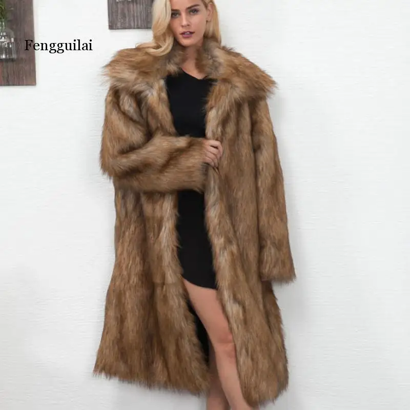 Зимнее модное утепленное пальто из искусственного лисьего меха Женские для