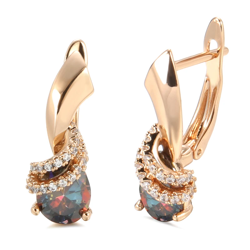 

New Trendy Geometric Clip Earrings 585 Gold Inlay Gradient Zircon Around CZ Elegant Drop Earrings Women Party Wedding Jewelry