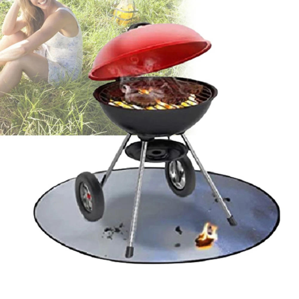 High Resistant Stove Mat BBQ Grill Glass Fiber Fire Pit Pad Outdoor Picnic Barbecue Round Shape Fireproof Floor Rug |