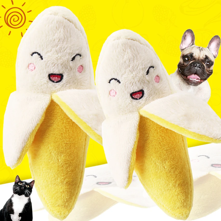 

Yellow Smiley Banana Squeaky Dog Toys Plush Cute Dog Squeaky Toys Puppy Small Medium Dogs Cats Pet Playing Training Toy