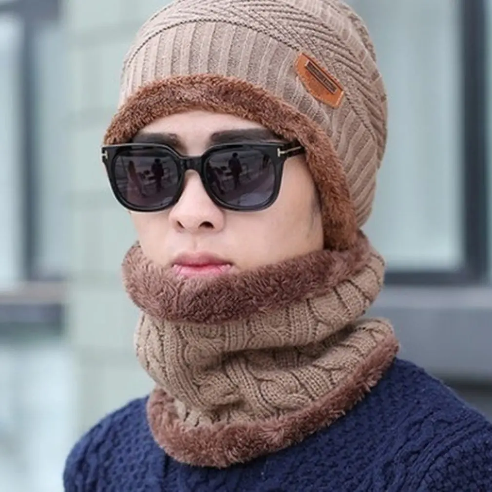 

Hot Selling 2pcs Ski Cap and Scarf Cold Warm Leather Winter Hat for Women Men Knitted Hat Bonnet Warm Cap Skullies Beanies Caps