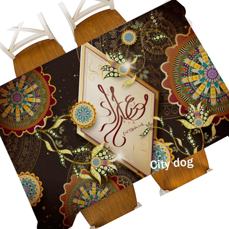 Мусульманский ИД Мубарак скатерть Водонепроницаемый прямоугольные с принтом