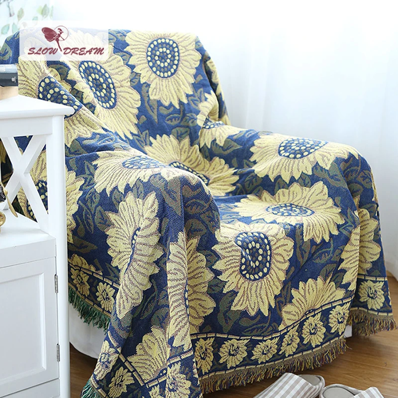 Вязаное одеяло Slow Dream в виде желтого подсолнуха Обложка для кровати 100%