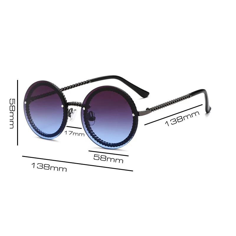 Модные металлические круглые солнцезащитные очки без оправы женские модные в