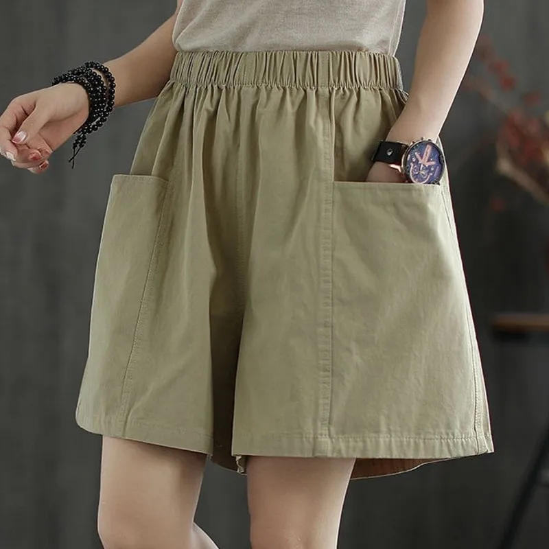 

Shorts Women Summer Loose 10XL Solid BF Wide-leg Knee-length Harajuku Casual Simple Ins Trendy All-match Students Chic