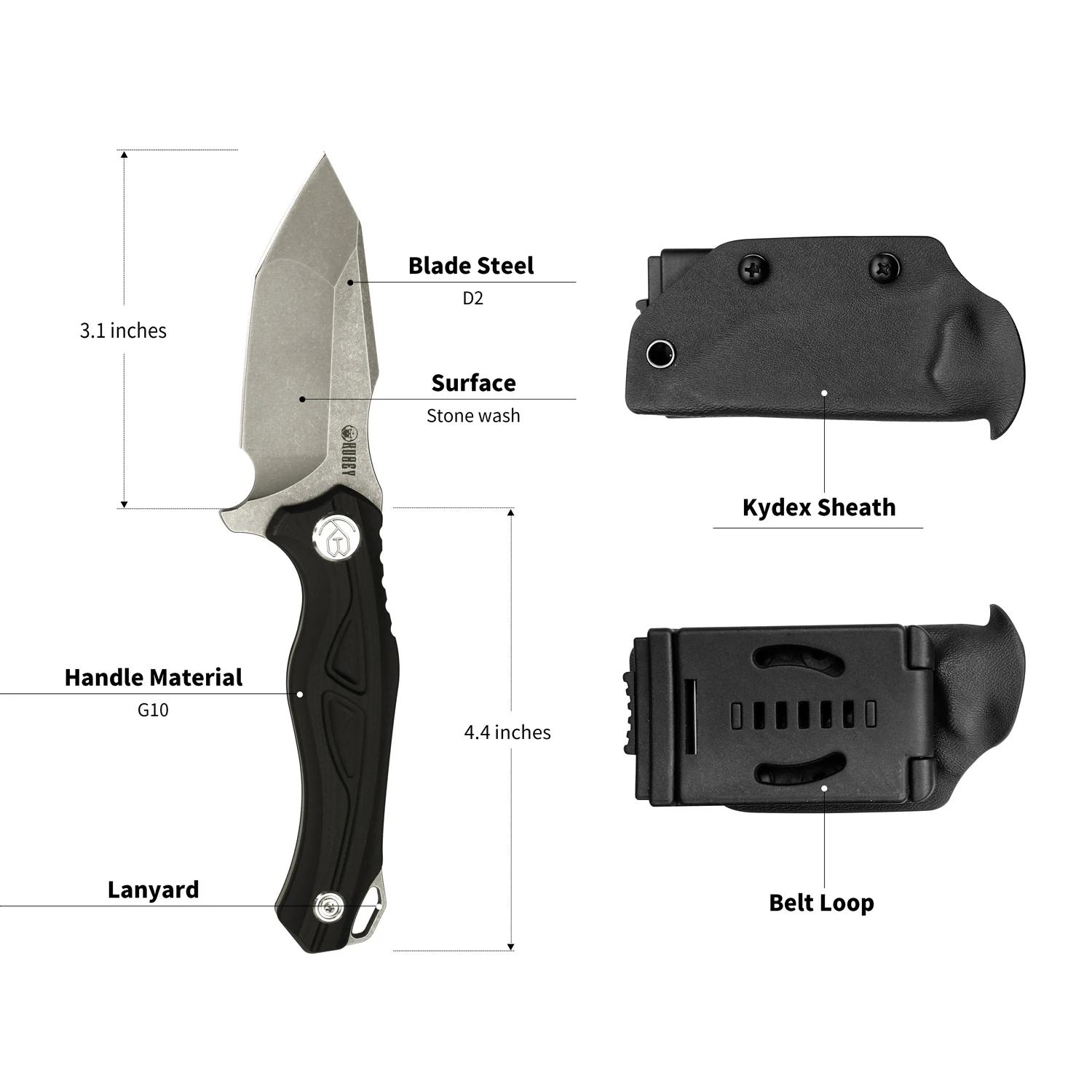 KUBEY KU230 тактический нож с фиксированным лезвием и ножной Kydex D2 лезвие и Ручка G10 для выживания на открытом воздухе самообороны и EDC