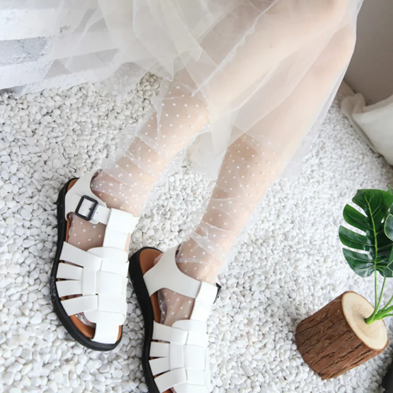 Модные носки в горошек из тюля женские прозрачные длинные ультратонкие