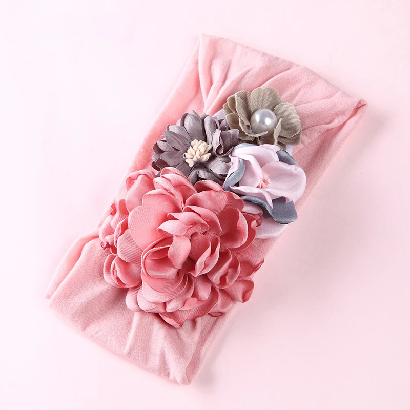 

Peral Flower Baby Headbands For Newborn Girls Nylon Elastic Hair Bands Headwear For Baby Girls Chiffon Flower Hair Accessories