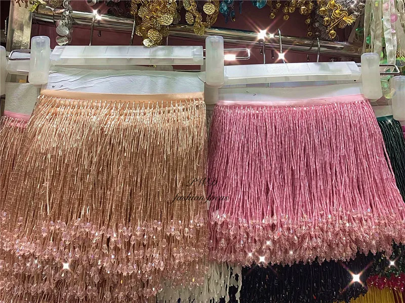 

5Yards Beaded Fringe Tassel Lace Latin Dress Trimming Dance Dress Macrame Sewing Trims 15CM Long Tassel Fringe