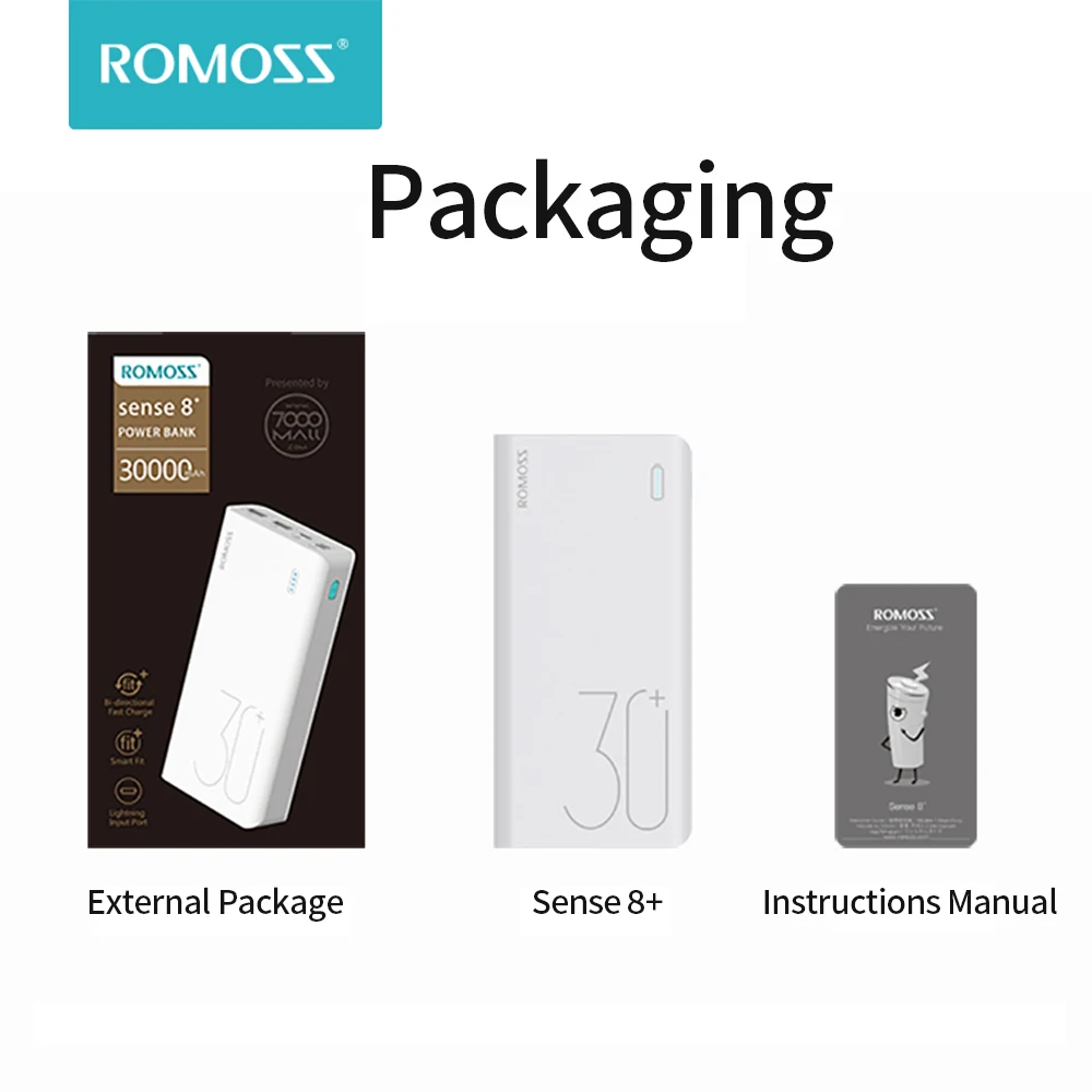 romoss sense 8 power bank 30000mah qc pd 3 0 fast charging powerbank 30000 mah external battery charger for iphone 13 xiaomi mi free global shipping