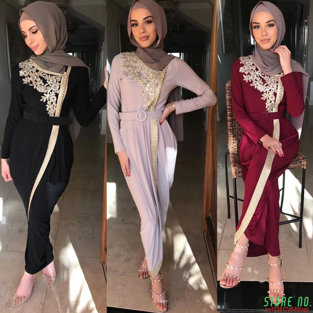 

No Hijab Abaya Dubai Turkey Muslim Fashion Dress Islam Clothing Beading Dresses Abayas For Women Musulman De Mode 2021 Eid