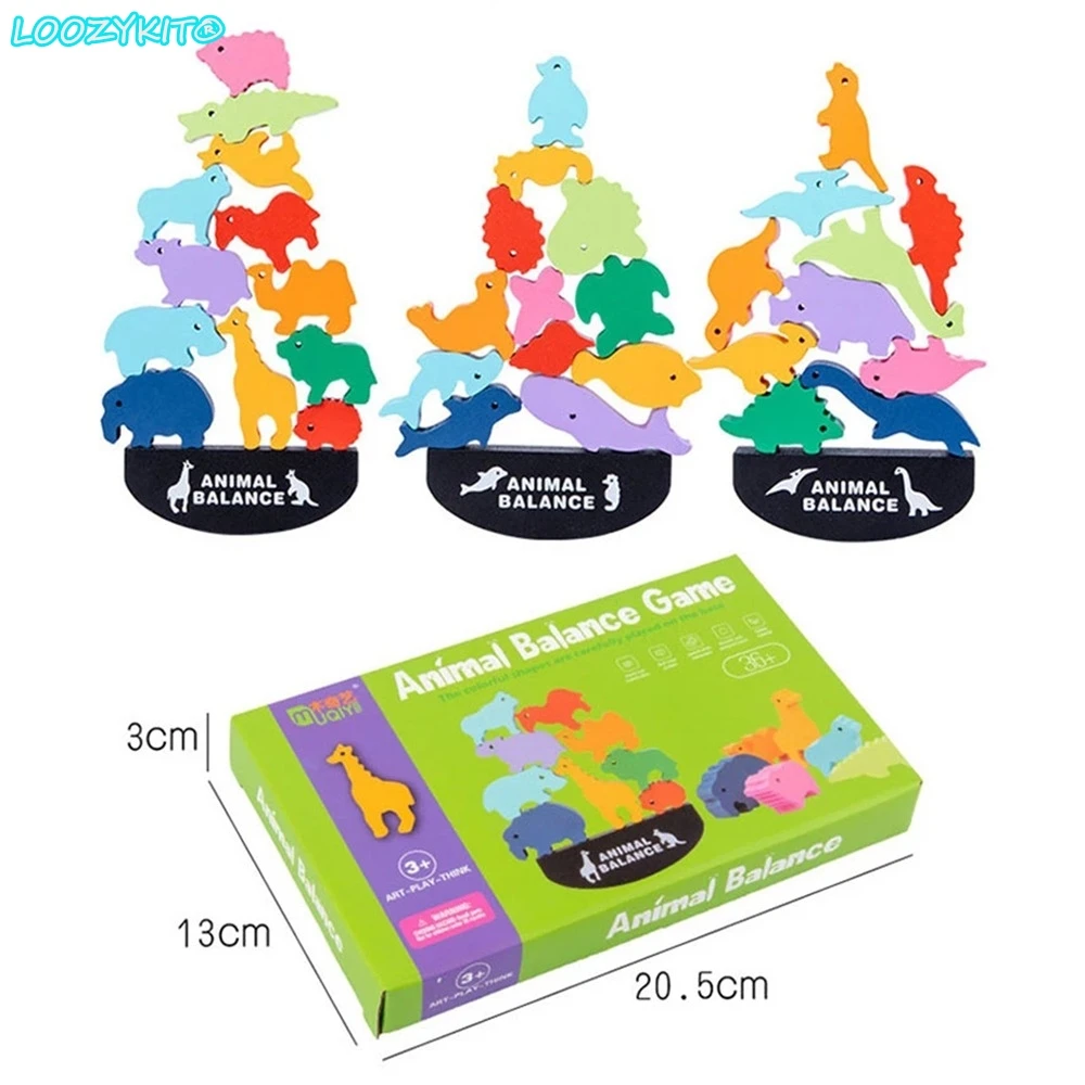 

Children Montessori Wooden Animal Balance Blocks Board Games Toy Dinosaur Educational Stacking High Building Block Wood Toy Boys