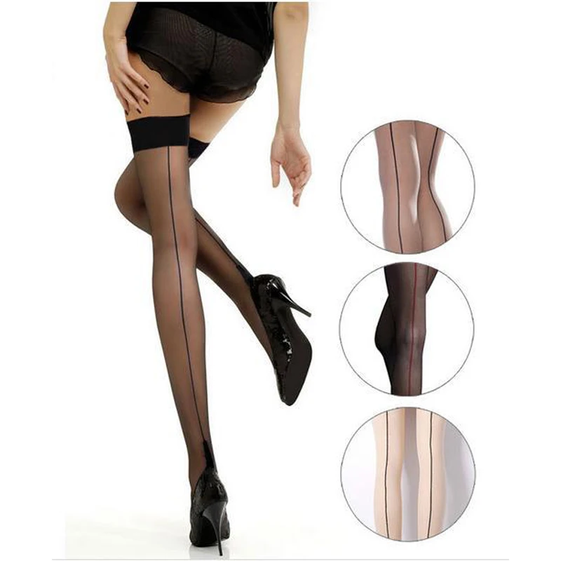 2Pair Elastic Sexy Seamed Stockings With Back Seam Transparent Silk Stocking Thigh High Nylon Women Medias De Mujer - купить по