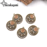 retro bronze zinc alloy round enamel flowers charms 6pcslot for diy earrings jewelry making finding accessories