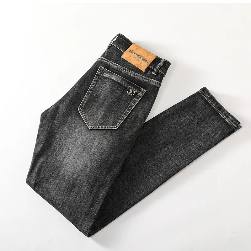 

2021 new jeans men's brand stretch slim black thin fashion casual pants