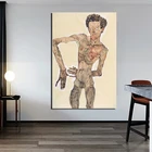 Настенная картина-Автопортрет Egon Schiele на холсте, плакаты, современные картины, настенные картины для гостиной, украшение для дома