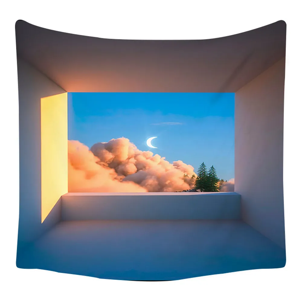 

Sea Outside The Window Tapestry Hippie Wall Hanging Starry Night Sky Moon Tapestries Psychedelic Wall Cloth Carpet Ceiling