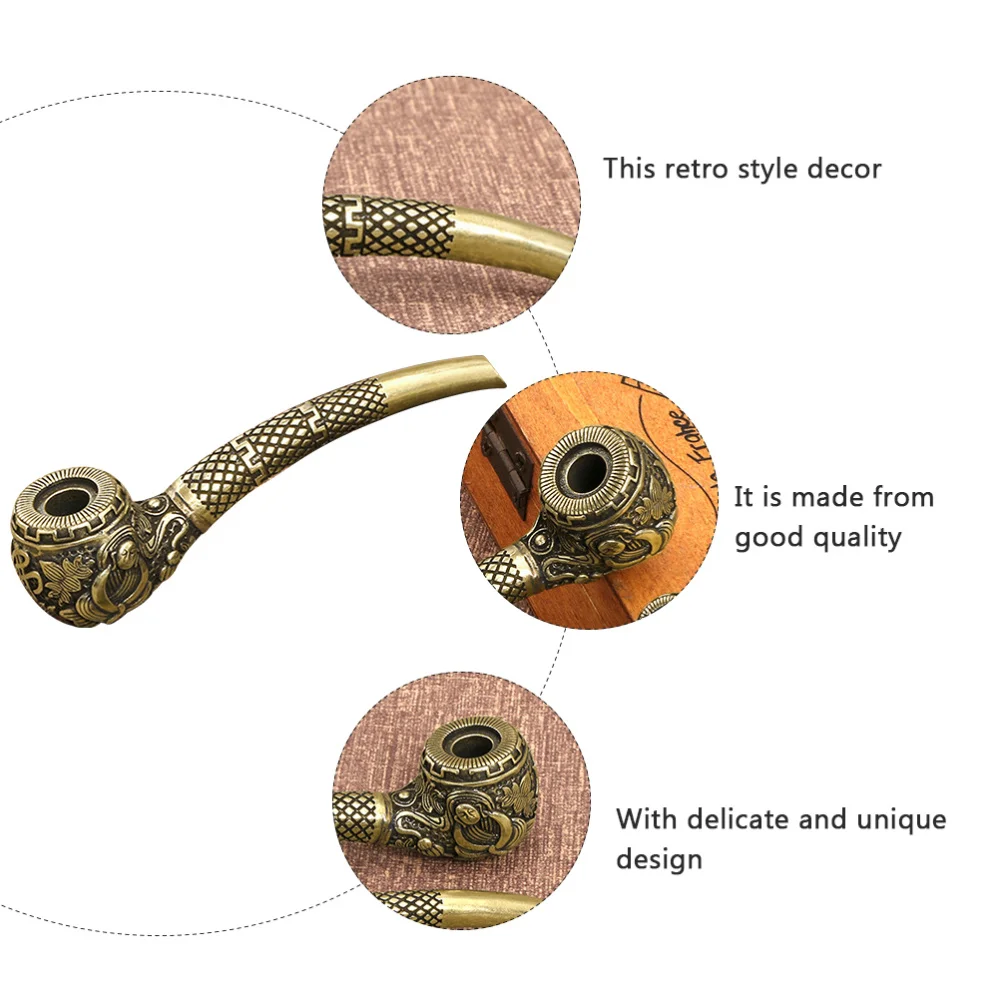 

1 Pc Retro Tobacco Pipe Decors Carved Tobacco Pipe Ornaments Vintage Brass Decor