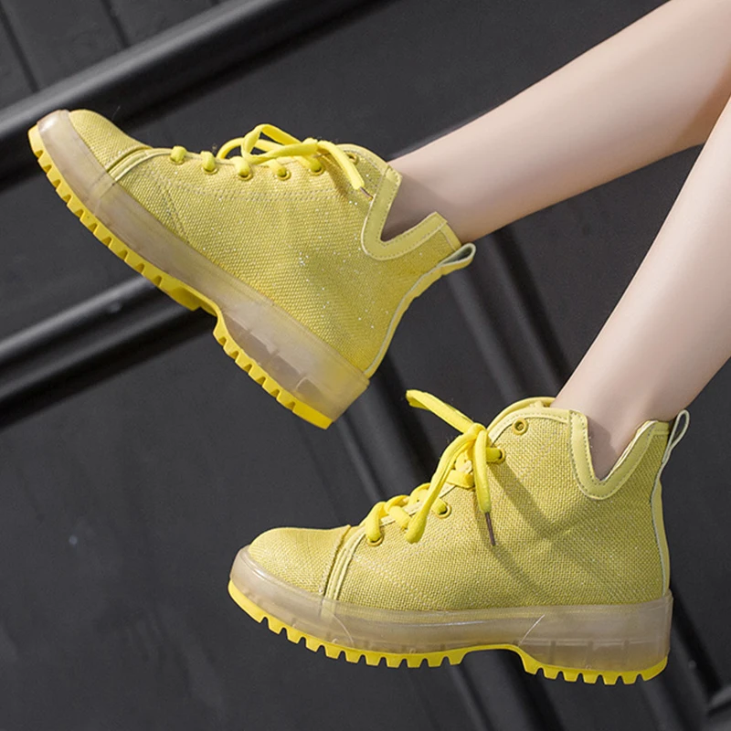 Ботильоны на платформе женская зимняя обувь прозрачные сапоги низком каблуке