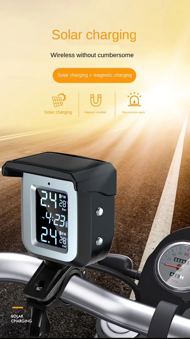 

zq Solar Motorcycle Tire Pressure Monitor High Precision Wireless External Waterproof Locomotive Pressure Detector