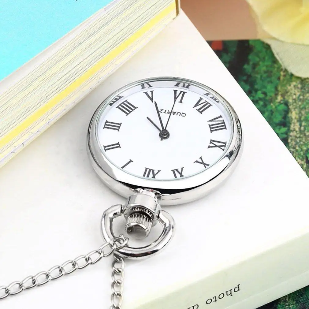 Антикварный циферблат кварцевые круглые часы Ожерелье Серебряная цепочка