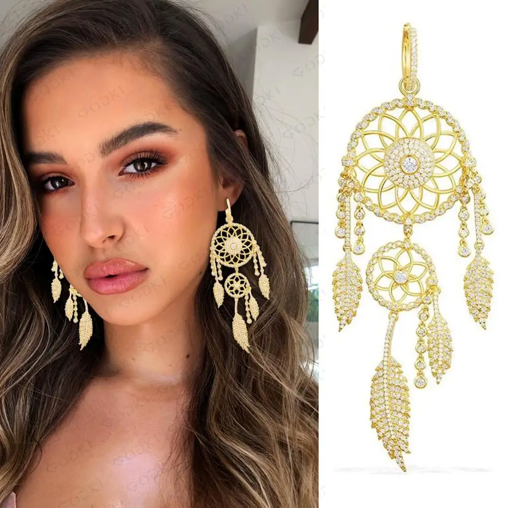 Длинные Большие Серьги Ловец снов GODKI с кисточками для женщин модные золотые