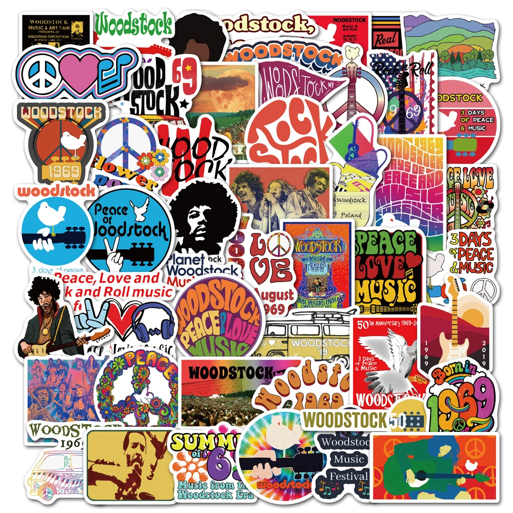 50 шт. Вудсток рок музыки Праздничные наклейки Водонепроницаемый ПВХ наклейка для