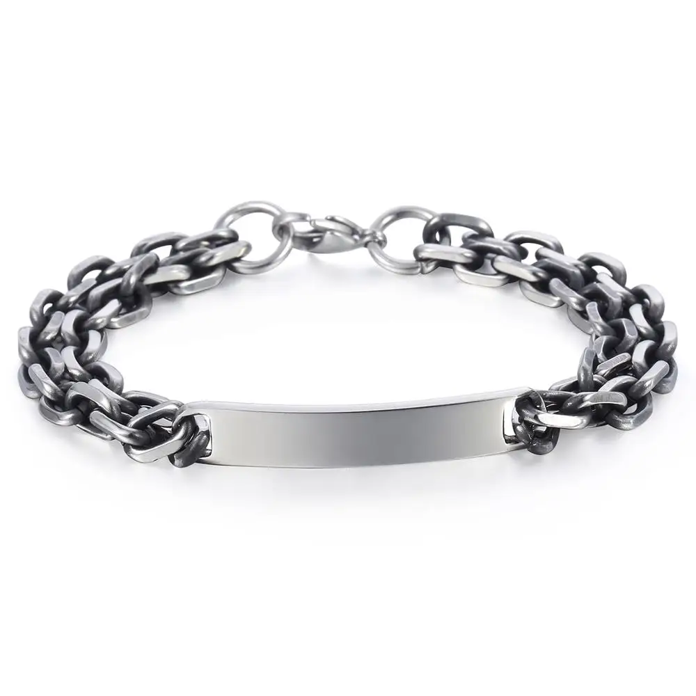 Мужской браслет с гравировкой ID Bar Оружейная металлическая кабельная цепочка из
