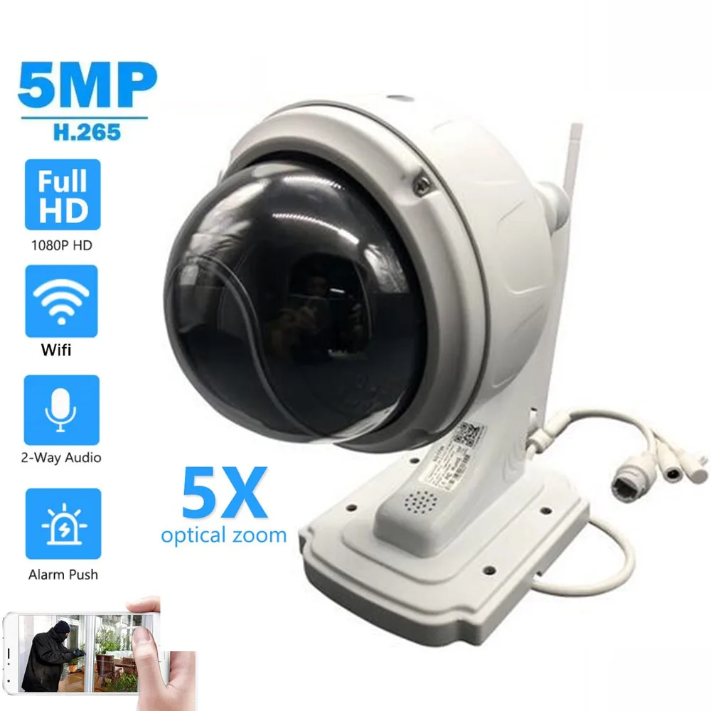Наружная/HD 5MP PTZ ip камера Wifi P2P Onvif 2.0MP 5X зум Автофокус sd карта Auido двухсторонняя