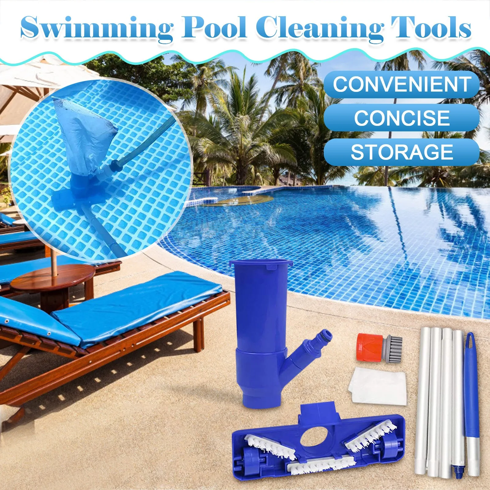 

1 Set Portable Swimming Pool Cleaning Water Vacuum vacuum Cleaner Cleaning Tools with Suction Head Skimmer Net Pool Accessoriess