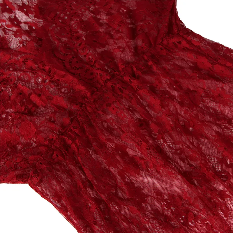 

Black Women's Long Nightgown Sexy V-neck Babydoll Dress Full Sleeve Pregnant Sleepwear XXXL Plus Size Lace Lingerie RS80497