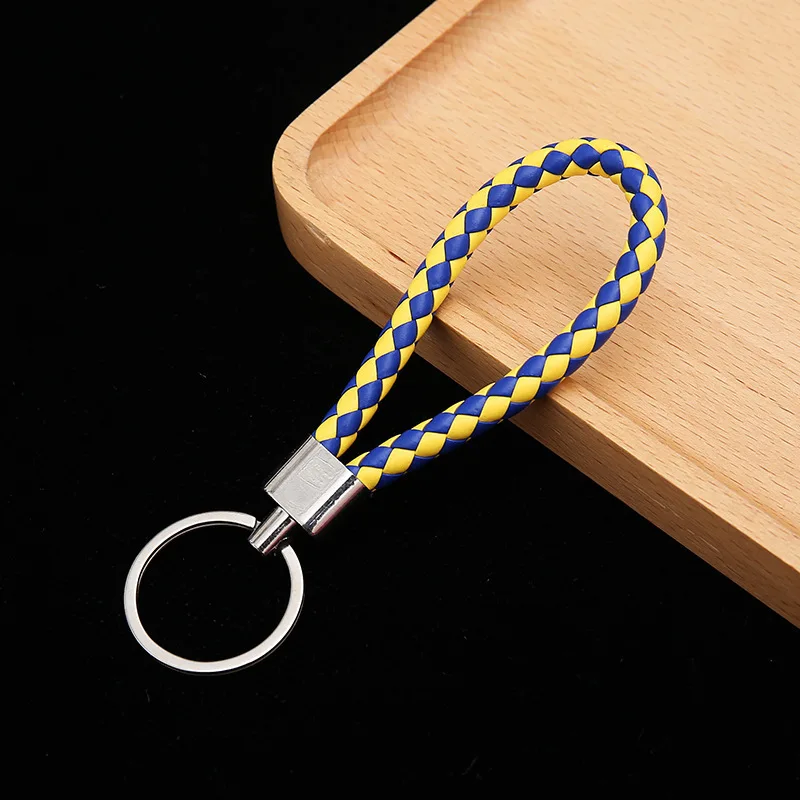Yellow and Blue PADEGAO 50 шт. Веревка Ключ Пряжка Кулон переплетение брелок для ключей в виде троса металлический влюбленный мультфильм часть натуральная кожа Автомобильный Ключ Пряжка PDG140 - Цвет: Yellow and Blue