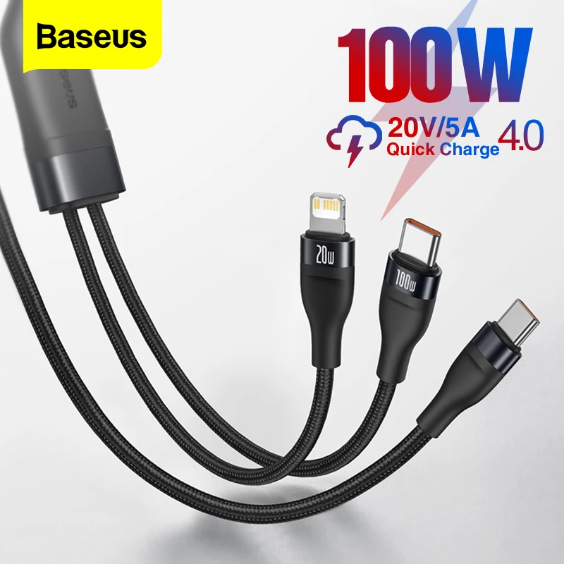 

Baseus 2 in 1 100W USB Type C Cable Fast Charge Cable for iPhone 12 Pro Max Quick Charging Cable Type C for Xiaomi Redmi Note 9