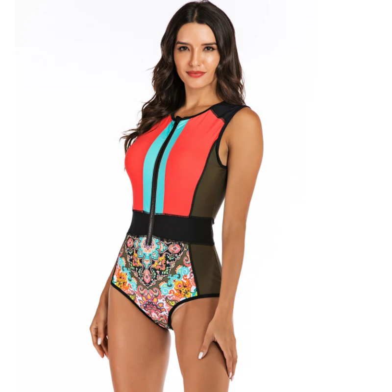Женский слитный купальник Rashguard Цветочный для серфинга короткий рукав