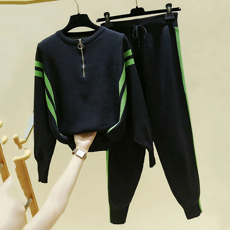 2024 весенний новый вязаный повседневный спортивный комплект из 2 предметов