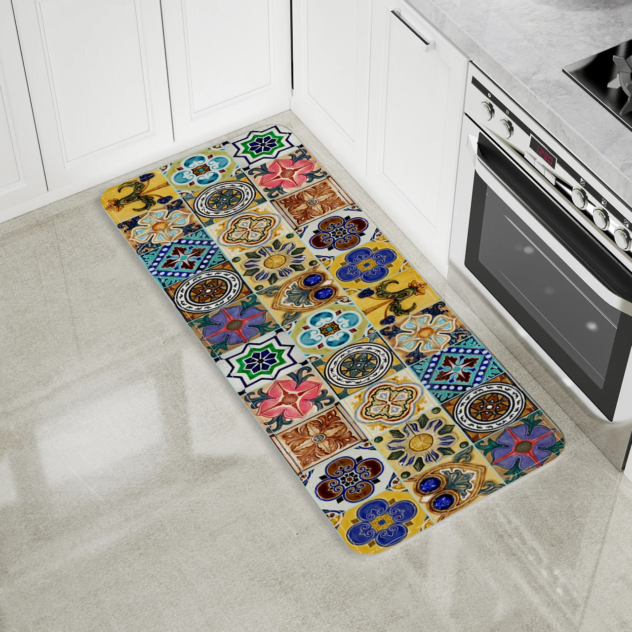 Противоскользящий кухонный коврик напольное покрытие с геометрическим рисунком