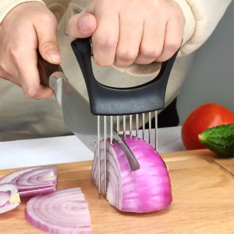 

Food Slice Assistant Vegetable Holder Stainless Steel Onion Cutter Onion Chop Fruit Vegetables Cutter Slicer Tomato Cutter Knife