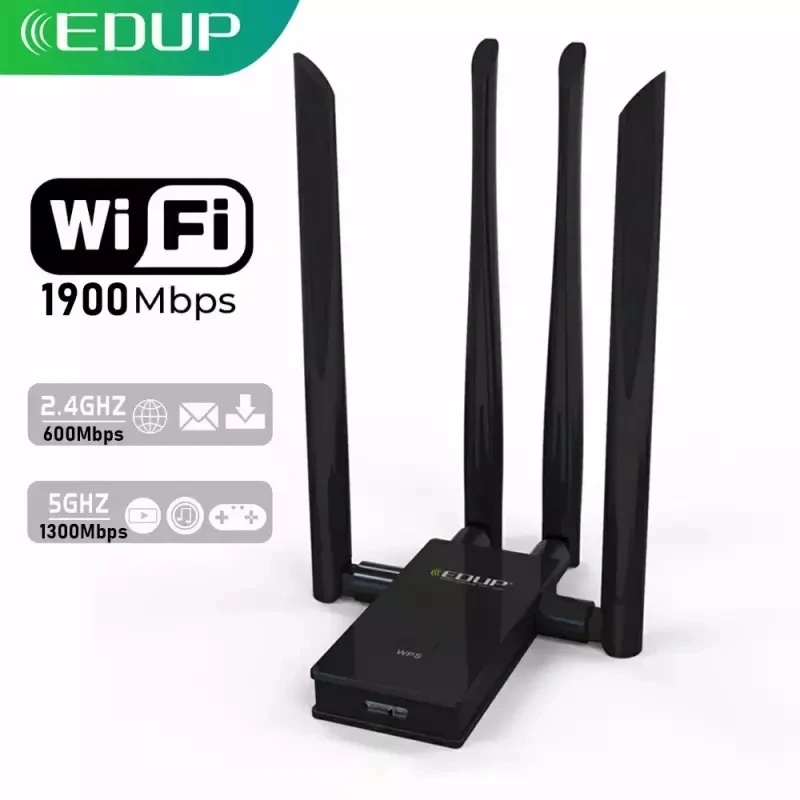 USB Wi Fi адаптер EDUP 1900 Мбит/с 3 0/2 0 2 4/5 ГГц 4 антенны 6 дБи|Сетевые карты| |