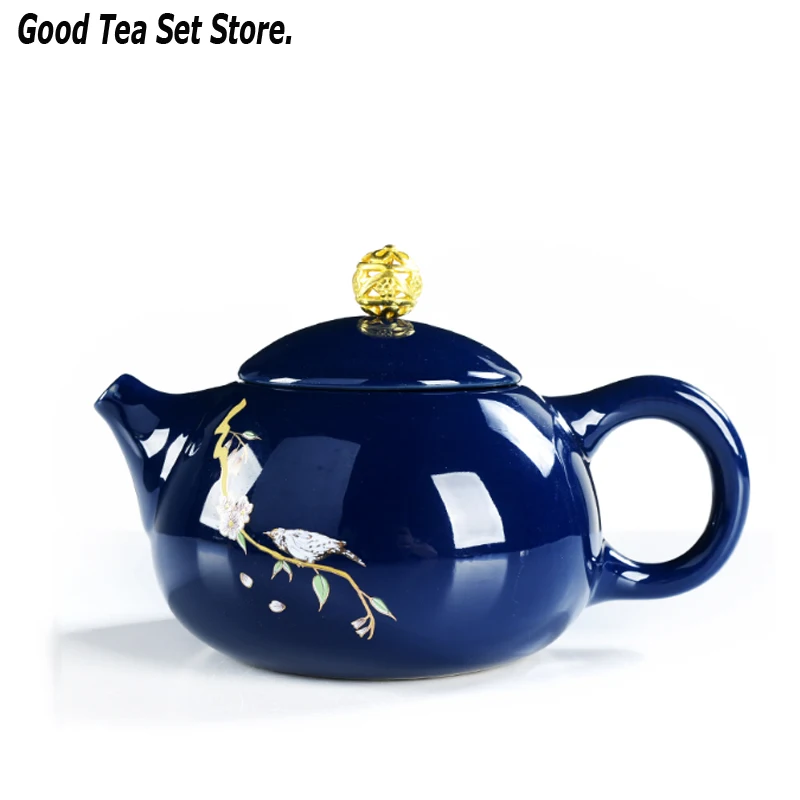 Керамический чайник синего фарфора Xishi ручной работы цветок сливы волшебный