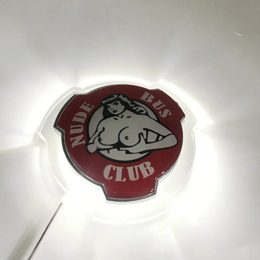 

1x NUDE BUS CLUB Fit For Truck Custom Front Hood Red Emblem Badge With White / Orange 24V LED Strips Lighting
