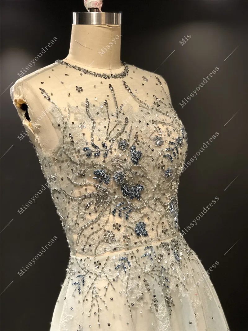 Vestidos de fiesta 2021 Real Pictures Gray Heavy Beads Sleeveless Short Length Formal Party Prom Dancing Women Evening Dresses