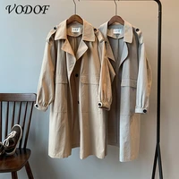 new fashion spring and autumn leisure double breasted simple classic long trench coat womens belt belt chic womens trench coat