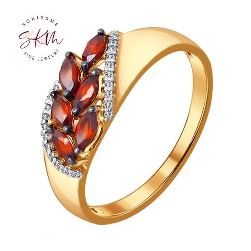 

SKM гранат кольца trndy 14k 18k розовое золото цветок кольца обручальные кольца дизайнерские юбилейные Роскошные ювелирные украшения