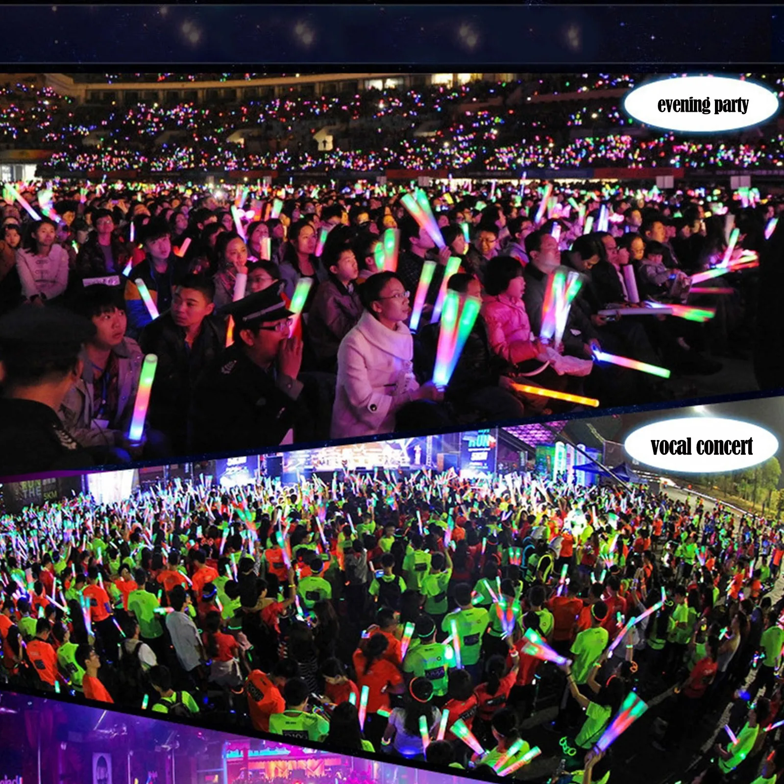 10 шт. светящиеся светодиодные разноцветные палочки из пены губки для ралли с