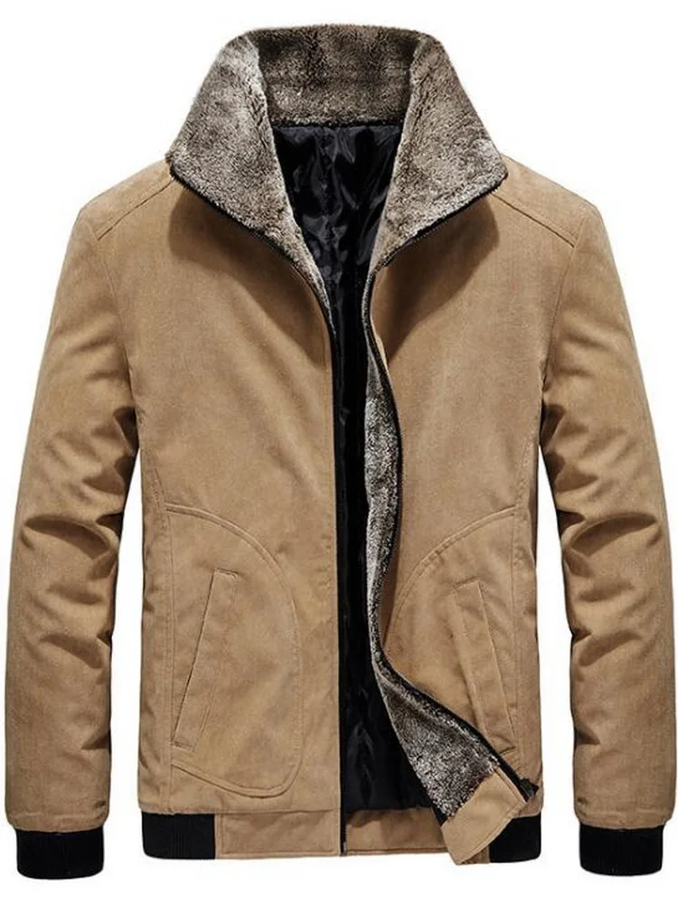 Corduroy Lapel Coat Winter Men's Bomber Outwear Casual Male Fur Collar Windbreaker Jacket Men Fleece Warm Corduroy Coat