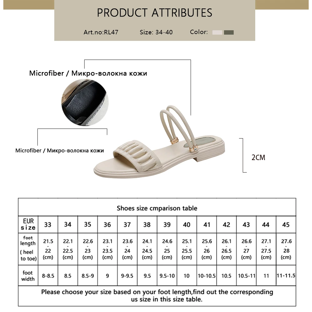 

RJN Women Shoes Summer Basic Flat Round Toe Dressing New Soft Walking Pleated Concise Front And Rear Strap Sandals 2021 RL47
