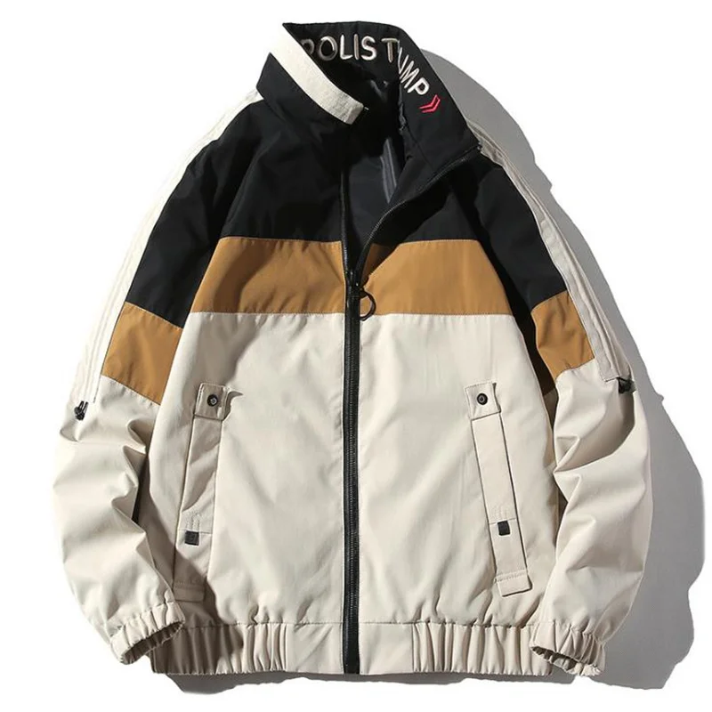 

High Quality Spring Fall Men Jacket Coat Loose Leisure Stylish Fashion Casual Popular Stand Collar Spliced Embroidered Male Top
