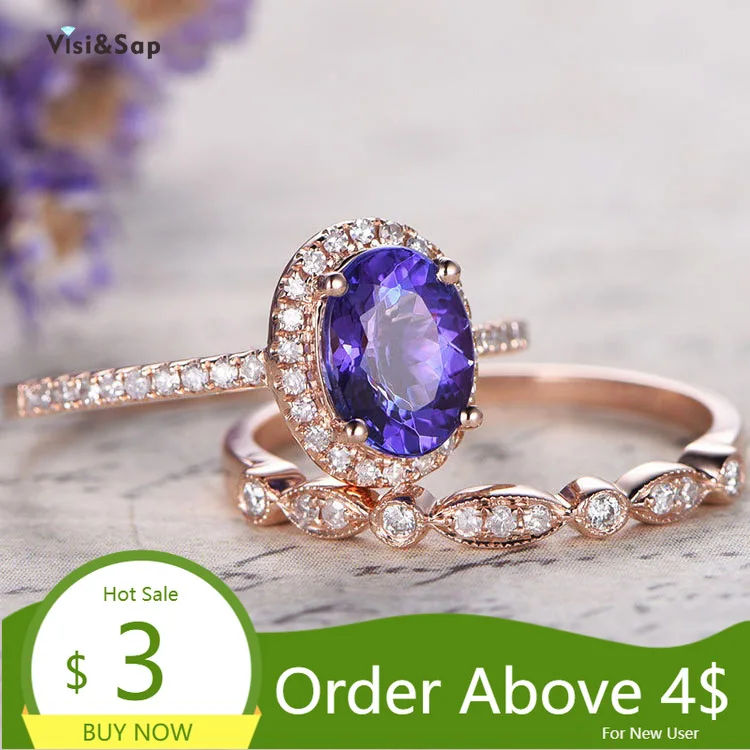 Роскошные фиолетовые синие циркониевые розовые золотые кольца Visisap для женщин